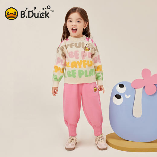 B.Duck小黄鸭童装女童毛衣宝宝套头针织衫字母提花春秋款儿童毛衫90-130 FF3512072 商品图2
