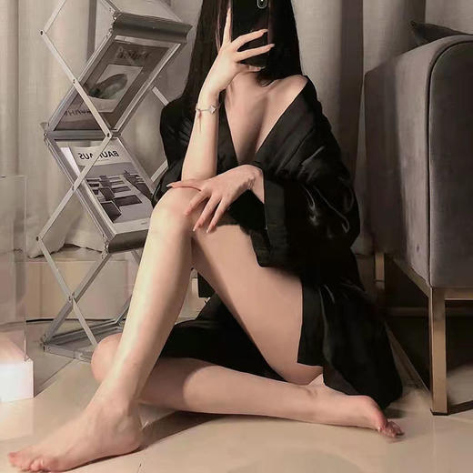 黑色性感纯欲冰丝绸睡袍女春秋季长袖薄浴袍感仿真丝睡衣夏天晨袍 商品图1