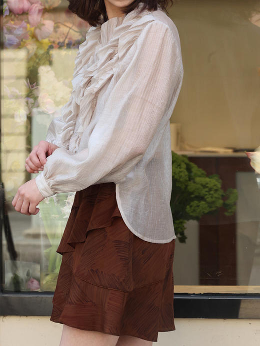 TYNVIE 层叠荷叶边短裙 - 咖啡印花 商品图9