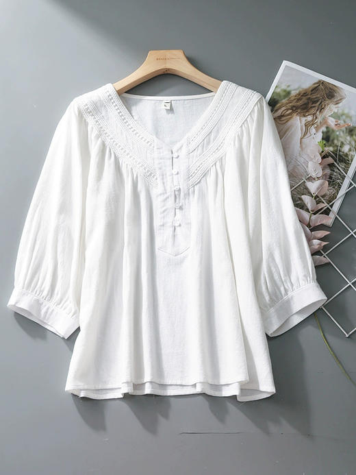 裁缝学苑AQ443法式蕾丝拼接七分袖衬衫纸样女装新款v领宽松衬衣样板 商品图6