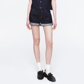 Herlian2025年新款女士原色翻边牛仔短裤A字时尚百搭