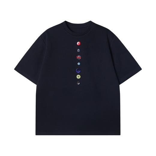 T2885夏季高级感新款彩色纽扣圆领短袖T恤小众设计百搭情侣套头上衣 商品图1