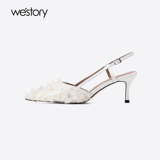 Westory2025年夏季凤羽花包头高跟空凉鞋宴会后空单鞋W25AH59381 商品图1
