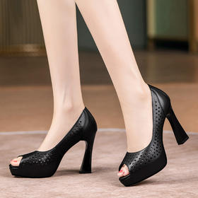 【预售5天】春夏新款粗跟百搭凉鞋真皮鱼嘴防水台高跟JQR&JX-22-37