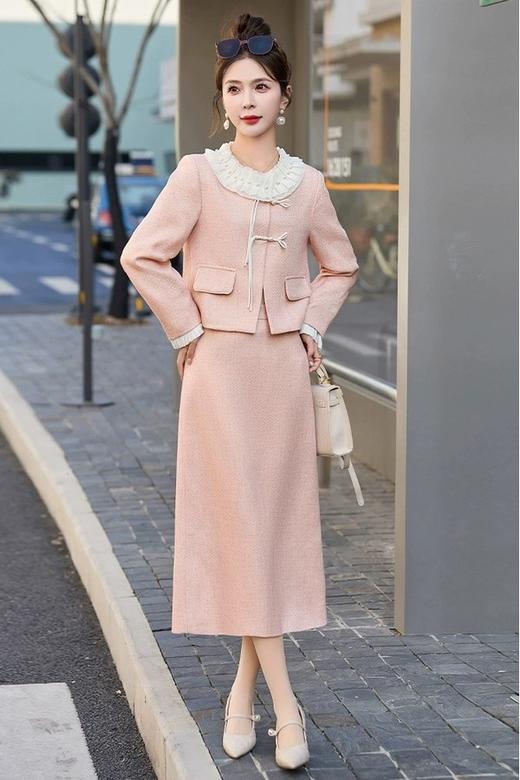 ANSUABEL 粉色气质花边珍珠领外套半裙套装 20105 商品图3