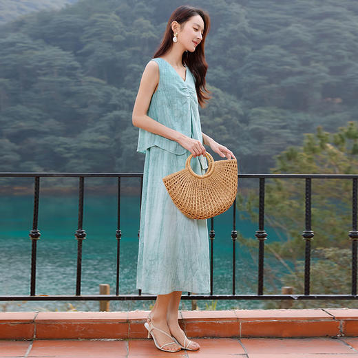 玳莎无袖假两件小众设计感收腰显瘦炒色天丝亚麻连衣裙25夏季新款  FB35002 商品图3