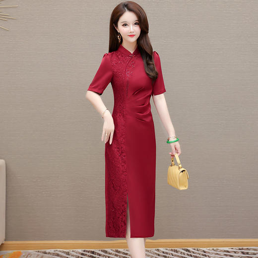洋气优雅红色，气质修身时尚喜婆婆改良旗袍QYM-AH5137JNL536 商品图1