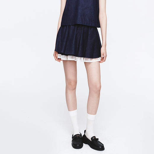 HERLIAN 2025年春季新品蕾丝拼接原色牛仔短裙 商品图0