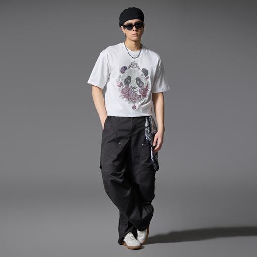 PINLI品立2025夏季新款男士熊猫烫钻圆领短袖T恤上衣BG252111007 商品图4