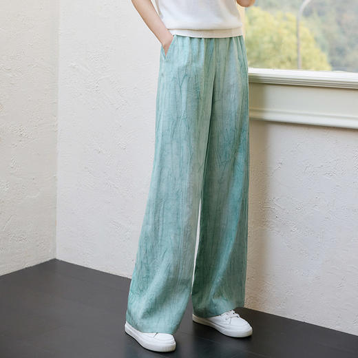 玳莎25夏季新款宽松简约炒色新中式阔腿裤宽松显瘦松紧腰休闲裤女  FB36307 商品图0