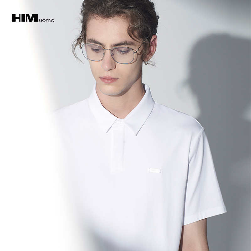 HIM漢崇 商务斯文修身短袖POLO简约哑光烤漆金属翻领T恤 2025夏季