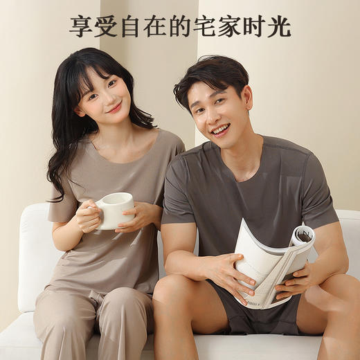 冰丝情侣睡衣套装女夏2025年宽松大码家居服男士睡衣 商品图0