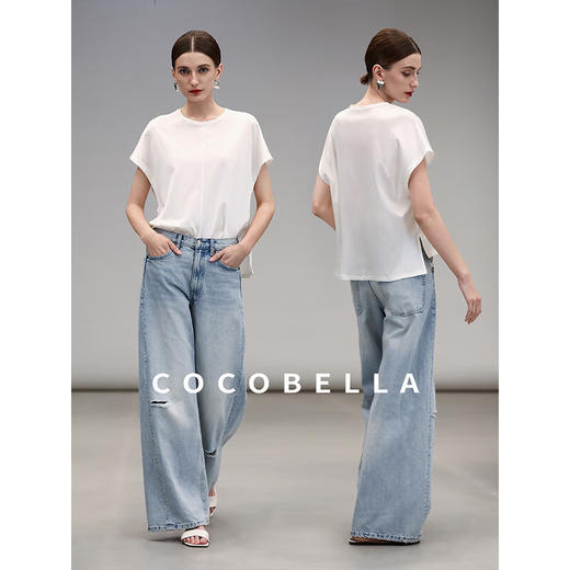 COCOBELLA奢感缎光人丝T恤精致简约丝滑凉感短袖上衣TS0020B 商品图1