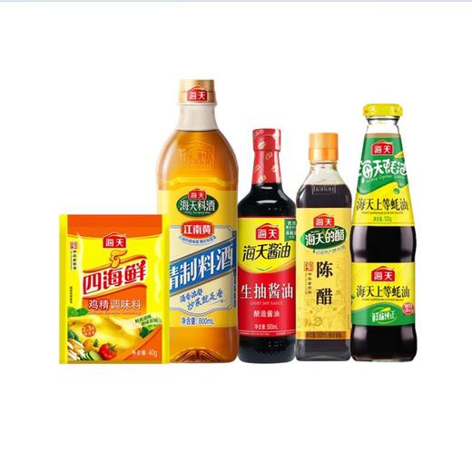 海天陈醋500mL+上等蚝油520g+生抽酱油500mL+四海鲜鸡精40g(袋)+精制料酒800ml 商品图0