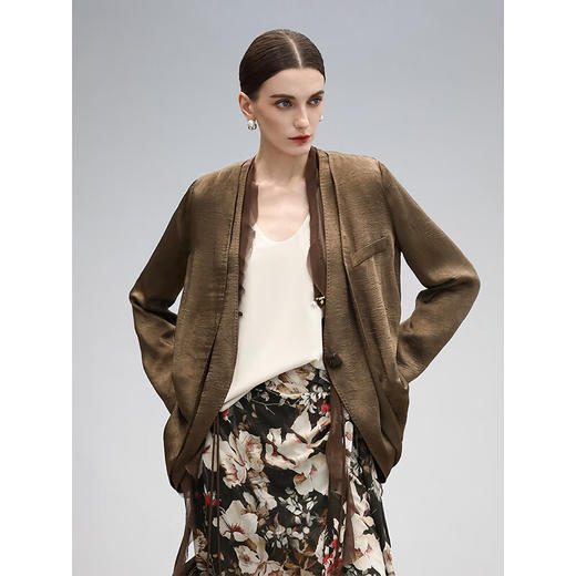 COCOBELLA奢感贡针假两件肌理缎面西装女春夏质感通勤外套SI0006 商品图4