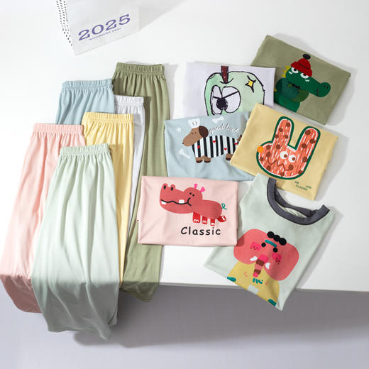 【A类品质，超舒适】【两套起拍，一套不发货】夏季儿新款儿童3.0天丝莱赛尔长裤短袖吸湿排汗空调服休闲可亲子家居服套装100% 商品图2