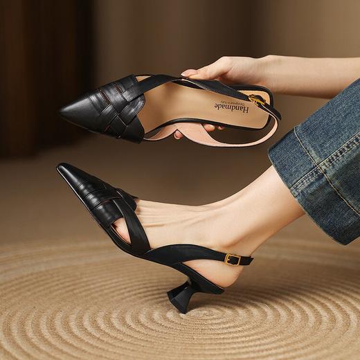 【预售5天】夏季新款编织风中跟尖头一字带凉鞋时尚日常百搭女鞋LD&7329 商品图1