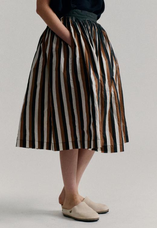 Casey Casey 黑茶条纹塔夫绸褶皱半裙 商品图6