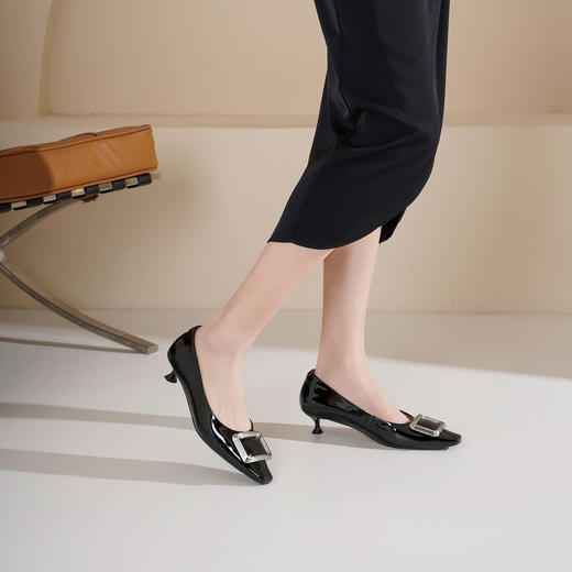 Westory2025年春季小方头浅口低跟金属方扣通勤商务单鞋S25AE58831 商品图6