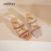 Westory2025年夏季一字带烫钻中跟凉拖鞋S25BJ62321 商品缩略图0