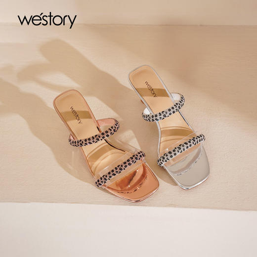 Westory2025年夏季一字带烫钻中跟凉拖鞋S25BJ62321 商品图0