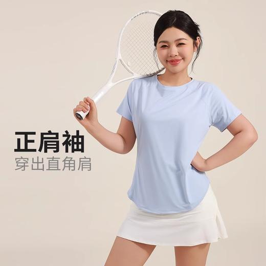 跃牌（呗咪纷纷系列）大码凉感运动速干宽松运动短袖上衣女跑步健身罩衫瑜伽T恤DX3014 商品图2