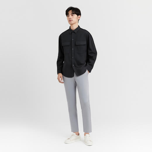 圣得西男士长袖衬衫秋季新款易打理休闲通勤纯色简约男装上衣外套 商品图3