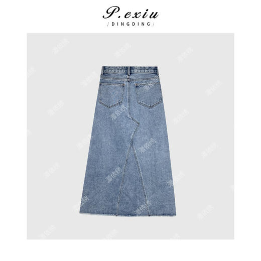 PanYiXiu/潘依绣复古蓝水洗不规则前开叉牛仔半身裙 D6763 商品图2