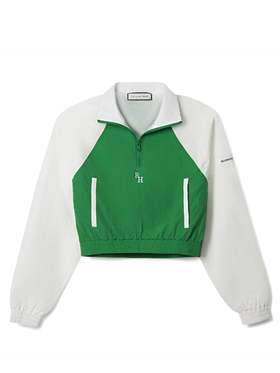 Recreational Habits - The Billie Nylon Quarter Zip - White saga - 女装 - 半拉链卫衣 - 白色/绿色