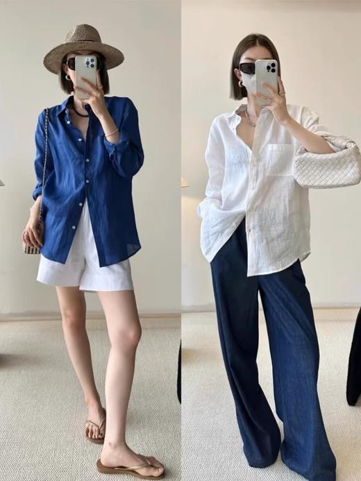 【法式翻领棉麻衬衫】  松弛有度的版型 无需费心搭配也能时髦有余 日常刷街&通勤都可 商品图6