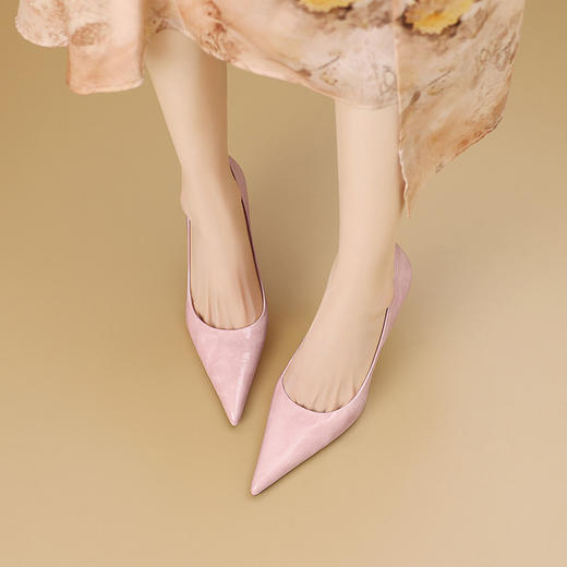 【预售7天】法式真皮尖头细跟高跟鞋女春秋新款性感职场黄色浅口单鞋时装女鞋CX&CX081-1 商品图2