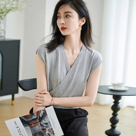 米思阳【重工冰丝高弹针织衫】2025夏季通勤职场v领休闲薄上衣女1053