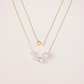 阮仕珍珠 流星系列G18K金日本akoya珍珠链牌 5-8.5mm 正圆 微瑕 极强光