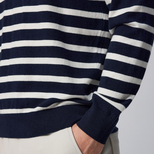 墨麦客男装简约圆领羊毛衫男2024冬季新款撞色条纹男士毛衣20819 商品图3