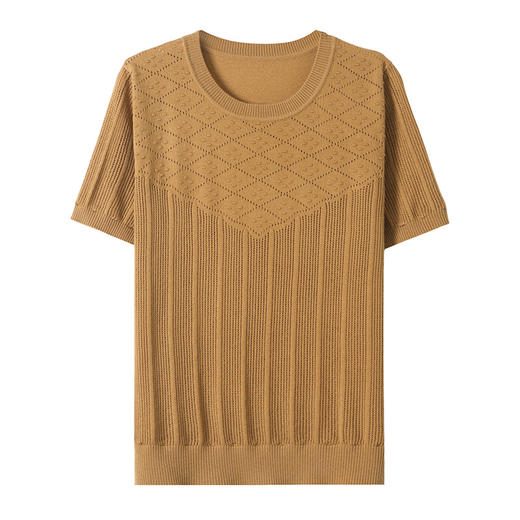 CC-101-359圆领冰丝短袖T恤女2025新款夏季修身显瘦针织衫薄款上衣 商品图4