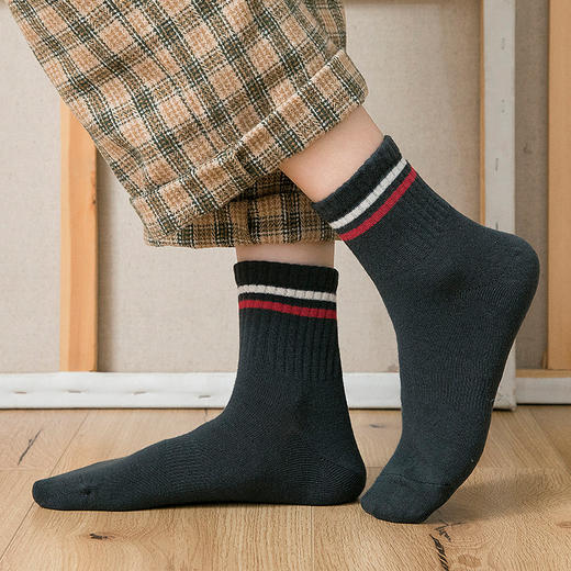 【女士条纹直角中筒袜】女士运动休闲袜子女直角中筒袜学院风四季袜吸汗防臭 商品图8