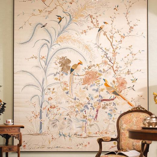 【已售】独角鹿西洋古董 1900年代中国出品「锦上添花」传统东方花鸟主题大型粤绣挂屏 商品图2