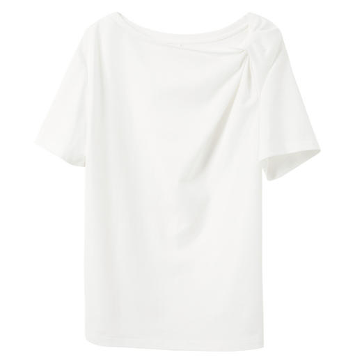 三彩2025夏季新款褶皱T恤莱赛尔不对称设计感短袖上衣套头衫S 商品图4