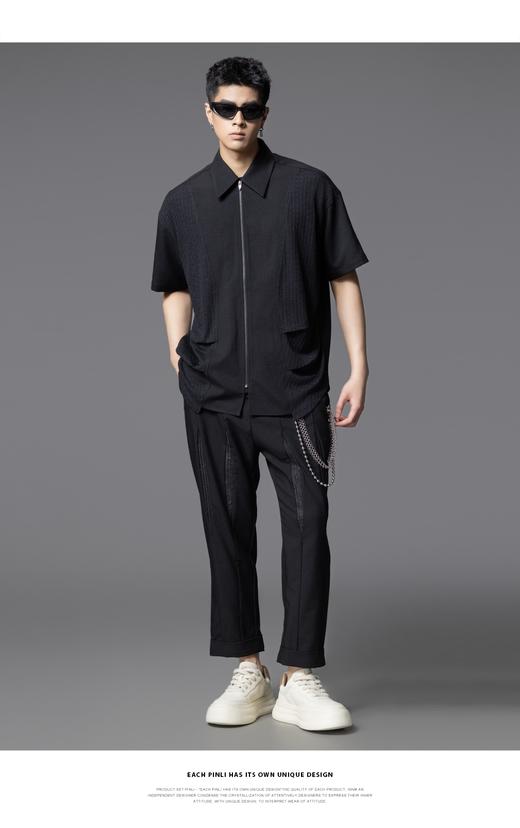 PINLI品立2025夏季新款男士拼接设计感九分裤潮牌百搭宽松休闲裤B252117041 商品图8