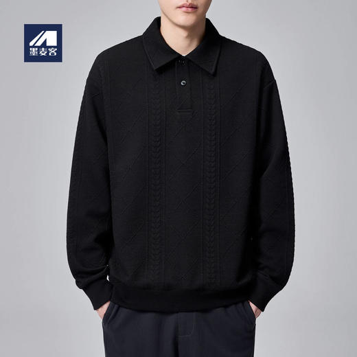 墨麦客男装纯色翻领卫衣男士2025春季新款麦穗格纹休闲上衣男潮 商品图0