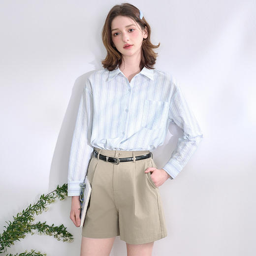 文艺感清爽撞色条纹长袖衬衫女2025春夏慵懒随性宽松衬衣V0850600 商品图2