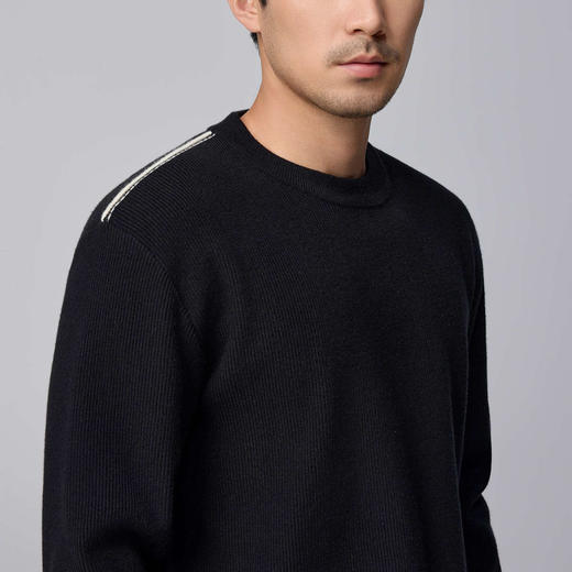 墨麦客男装撞色圆领套头针织衫男士2024冬季新款微落肩宽松毛衣男 商品图3