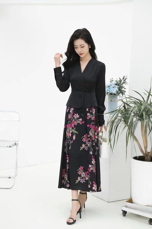 ELLA JADE 气质典雅光泽感拼接式印花连衣裙 20066 商品图0