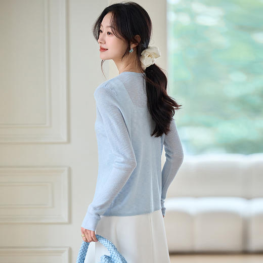 CC-22-2613夏天轻薄款针织冰丝开衫女2025春夏长袖外搭短款空调罩衫披肩上衣 商品图3