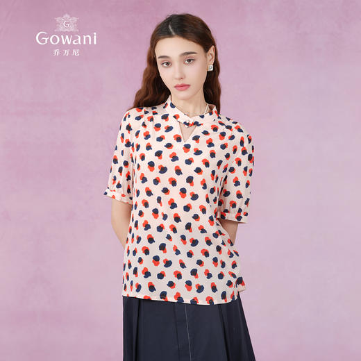 乔万尼夏季新款印花真丝衬衫短袖衬衣女宽松显瘦桑蚕丝上衣ES2C147 商品图1