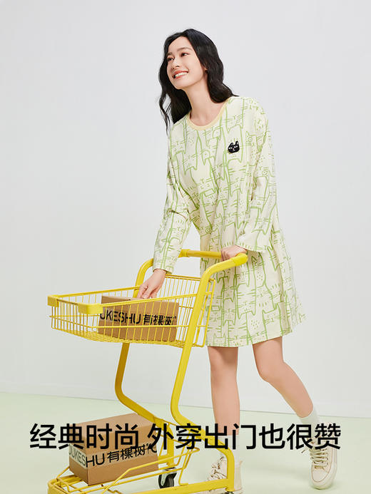 【100%棉 内置胸垫】【M-2XL】【有棵树】女士长袖纯棉卡通睡裙 商品图5