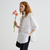 谜底衬衫分袖女2025夏季新品通勤镂空绣花大廓形白衬衣252MC0601 商品缩略图1