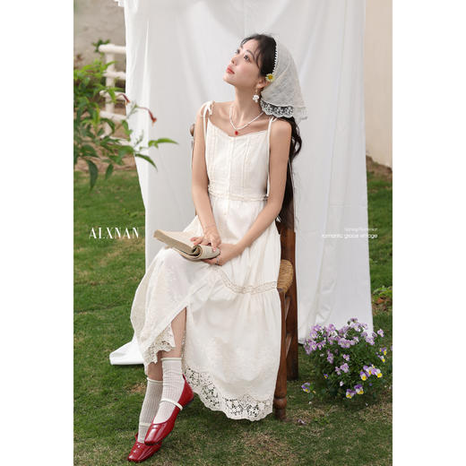 鹿向南「椿野之诗」杏色连衣裙2025夏装新款无袖裙子QYM002473 商品图2