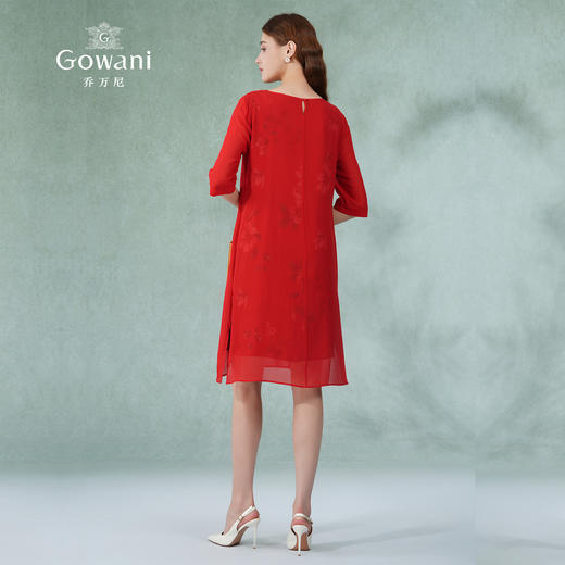 乔万尼真丝连衣裙女宽松遮肉红装气质印花中袖桑蚕丝中长EN2E546 商品图4