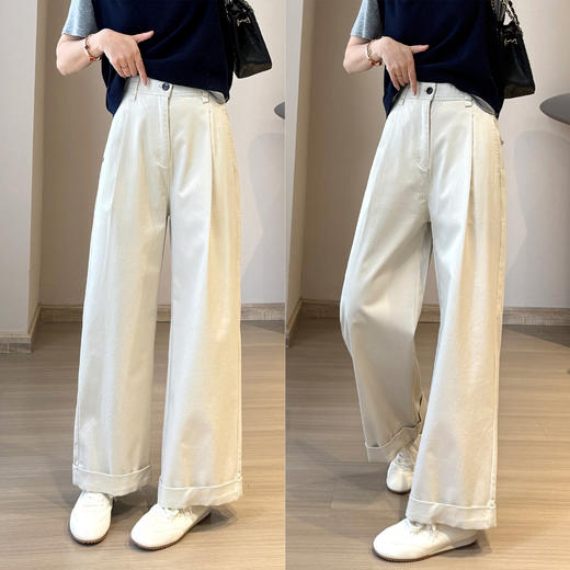 2025雅痞中古休闲裤！ 天丝棉卷边工装裤气质直筒西装裤遮肉长裤！ 商品图3